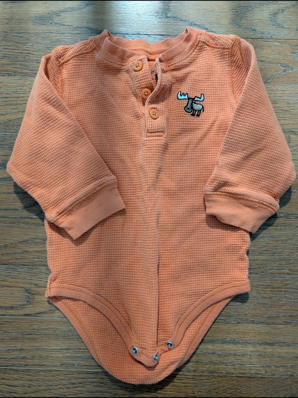 jumping beans Orange Moose Waffle Henley Onesie 12mo